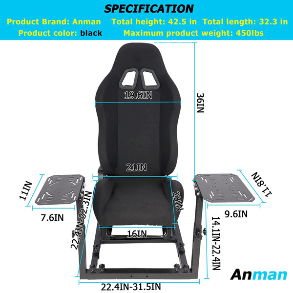 Anman Flight Simulation Cockpit Or Racing Wheel Stand With Seat Fit